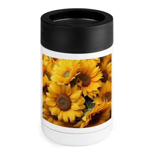 Stainless Steel Cooler, Many Sunflowers Print Multipurpose Beverage Chiller with Silicone Sleeve for Home, Office, Camping, and Bar