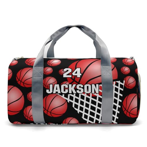 Red Sport Basketball Travel Duffel Bag,Sports Tote Gym Bag,Shoulder Weekender Overnight Bag for Women