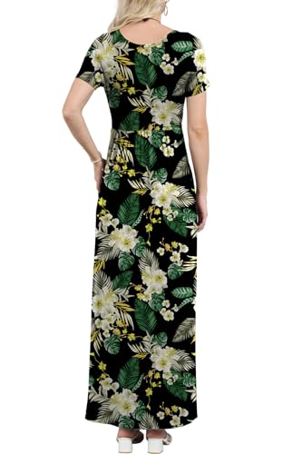 Image of EUOVMY Women's Short Sleeve Loose Plain Maxi Dresses Casual Vacation Long Dresses with Pockets