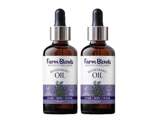 Image of Farm Blends Rosemary Essential Oil 100% Undiluted Pure | Thick & Strong Hair Growth | Clear Skin | Aromatherapy | Farm To Home | Natural Spanish | Rosmarinus officinalis | 15ML + 15ML (Pack of 2)