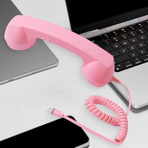 Image of Retro Phone Handset Phone Receiver for Mobile Meetings All Smartphones Black | Corded Telephones | Zoomela (Pink)