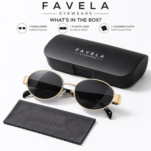Image of FAVELA Retro Oval Sunglasses for Women & Men | Trendy Metal Sun Glasses Classic Shades | UV400 Protection Retro Oval Sunglasses Vintage Style.