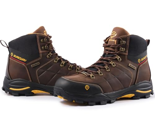 SUREWAY Men's 6" Soft/Steel Toe Heavy Duty Waterproof Work Boot,Roofing,Hunting,Leather,Lace Up,EH Construction Industrial Ankle Safety Men Work Boots,Slip Resistant Comfortable Outsole4