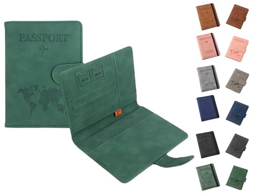 Passport Holder Wallet Cover Case Passport Case with RFID Blocking PU Leather Travel Document Holder for Men&Women Travel Accessories (Green)
