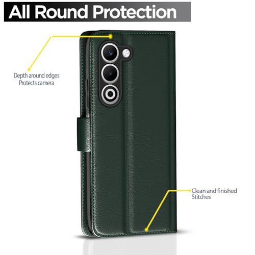 Image of Amazon basics Flip Cover for Oppo A5 5G Leather Finish | Wallet Stand and Shock Proof | Inside TPU with Card Pockets | Complete Protection Flip Case (Green)