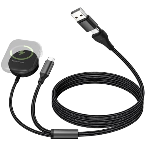 cugunu USB A/C to iWatch/USB C Multiple Portable Travel Charger Cable, 2-in-2 Car Magnetic Wireless Charging Cord Compatible with Apple Watch Series11/10/9/8/7/6/5/4/3/2/1/Ultra