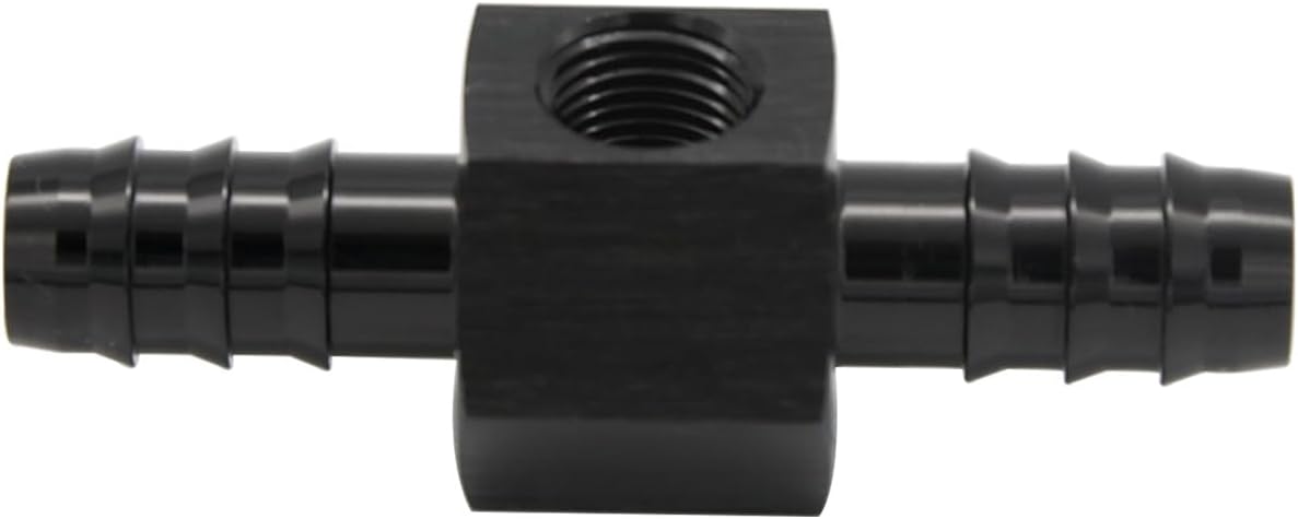 3/8 Barb to 3/8"(9.5mm) Barb with 1/8" NPT Sensor Gauge Port Hose Tube Fitting Fuel Pressure Take Off Adaptor Aluminum Black