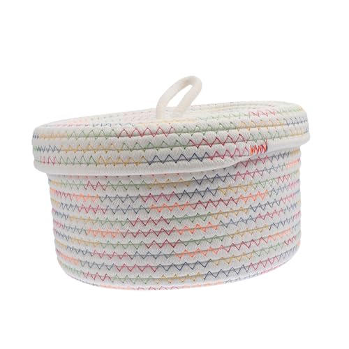 Cesta de almacenaje tejida解决桌面凌乱 con tapa para objetos pequeños del hogar 2