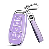 MILD EAST Key Fob Cover for Ford with Key Chain, Soft TPU Car Key Case Shell for Ford Mustang Fusion Explorer Edge Lincoln MKC MKX MKZ, Full Protector Holder for 5 Button Keyless Entry Remote, Purple