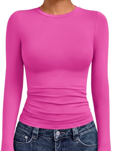 Underscrubs Tops Crew Neck Long Sleeve Compression 28 underscrubs tops - hot pink