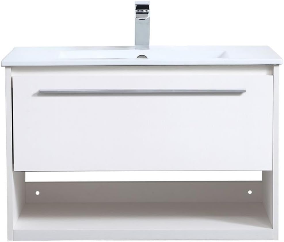 Elegant Decor Kasper 30" Single Porcelain Top Floating Bathroom Vanity in White