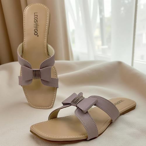 Image of Women's Bow Detail Flat Sandals | Stylish Slip-On Casual Sandals with Cross-Strap Design for Everyday Wear
