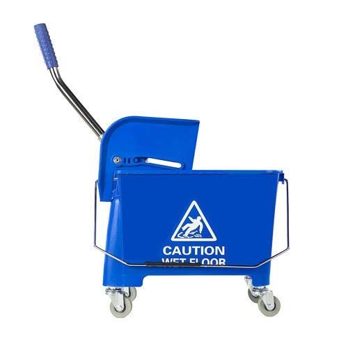 Clim Profesional Cubo de fregado Profesional Mini de 20 litros con 4 Ruedas y Prensa para escurrir. Tamaño pequeño Especial para sitios reducidos. Color Azul con Pictograma.