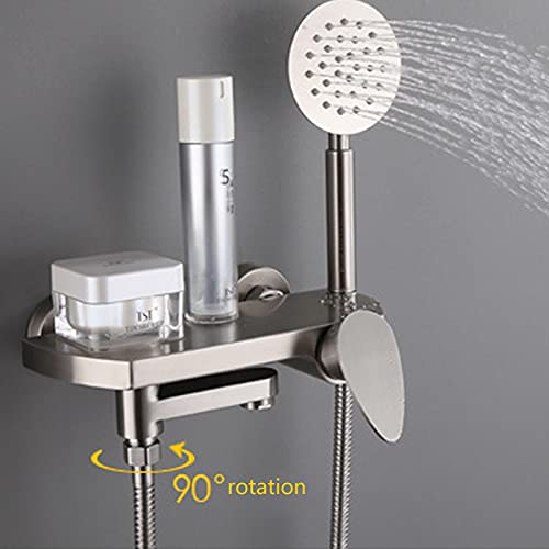 Robinet de douche mural inox 304 avec tablette de rangement brossé