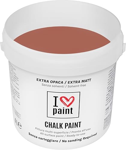 I LOVE CHALK PAINT color Terracota 4 litros - Pintura a la tiza para muebles, paredes y objetos sin lijado - Sin disolventes ni formaldehído - Pintura para decoración efecto tiza a base de agua