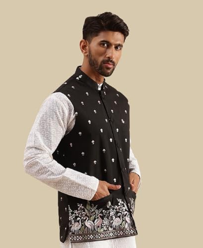 Image of SOJANYA (Since 1958 Men's Silk Blend Exquisite Daman Embroidered Nehru Jacket