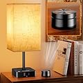 Bedroom Table Lamp with Remote Operation Control,Dimmable Bedside Table Desk Lamps with USB C+A Charging Ports 2 AC Outlets,Nightstand Lamp Flaxen Shade Lamp for Living Room,Dorm,Home Office,Decor