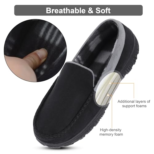 Image of Lulex Mens Moccasin Slippers Size 8-14,Memory Foam House Shoes with Rubber Indoor Outdoor Sole, Machine Washable