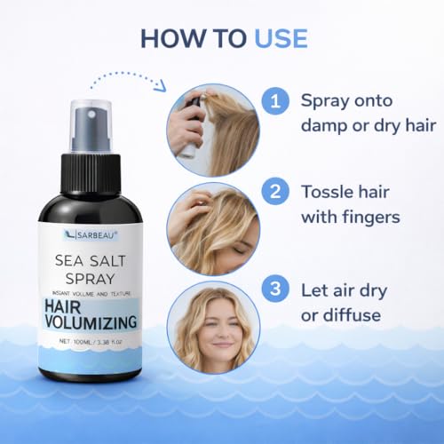 Image of Sea Salt Spray for Hair Volumizing - Lightweight Beach Wave Texture Spray for Men & Women, Adds Instant Volume & Natural Texture, Non-Sticky, Non-Greasy, Silicone-Free & Paraben-Free, Works on Straight, Wavy & Curly Hair (100ml) (2, 100ml)