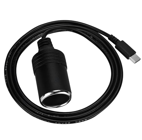12V USB Type-C Male Plug to Car Cigarettes Adapter Female Socket PD Power Cable Work with 45W~65W PD USB C Charger for Dash Cam GPS Car Led Light Strips