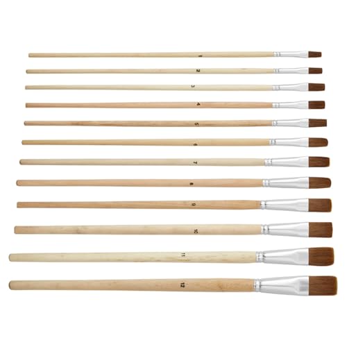 12 pinceles de artista, pinceles planos de pintura acrílica, pinceles de pintura de pelo de lobo para acuarela, pintura corporal al óleo