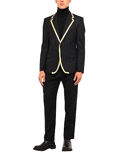Costume homme veste rayée pantalon noir ensemble 2 pièces pour tenue business de fête