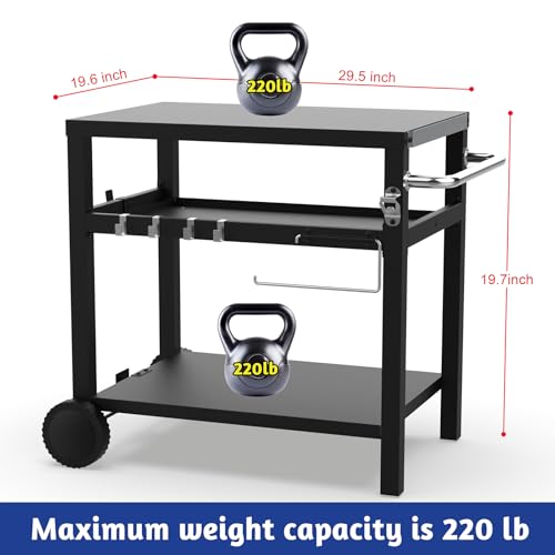 Image of BBQCuker 29.5''x19.6'' Outdoor Grill Cart, Pizza Oven Table Stand, 3-Shelves Food Prep Table for Ninja Woodfire, Ooni Pizza Oven, 17'' & 22'' Blackstone Griddle, Grill Stand for Picnic, Camping
