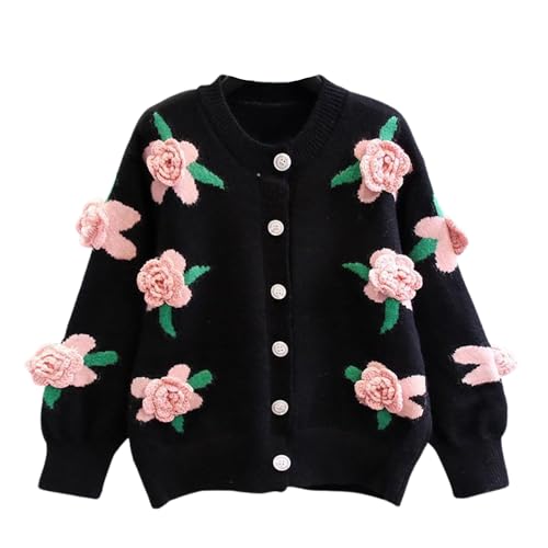Image of FindThy Women's Kawaii 3D Floral Cardigan Long Sleeve Crewneck Knit Cardigan Sweaters