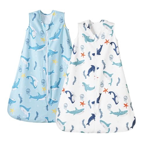 Image of PHF Warm Micro-Fleece Baby Sleep Sack 6-12 Months, Soft Baby Wearable Blanket, 2-Way Zipper Sleeping Bags, 2 Pack Comfy Toddler Sleeping Sack for Boys, Medium Size, Shark