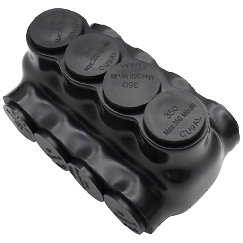6AWG-350Kcmil Insulated 4 Port Inline Splice Connector Black Wire Connectors,Allen Hex 3/8" Insulated Cable Connectors Pre-Loaded Oxide Inhibitors,UL Listed(1pcs)
