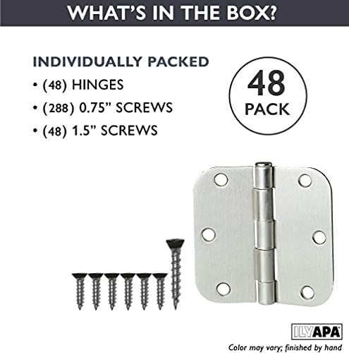 Ilyapa 48 Pack Brushed Nickel Door Hinges For Doors, 3.5 X 3.5 Inch Interior Satin Nickel Door Hinges Door Hardware, For Doors 3 1/2 Inches, With 5/8 Inch Radius Corners #TOP2