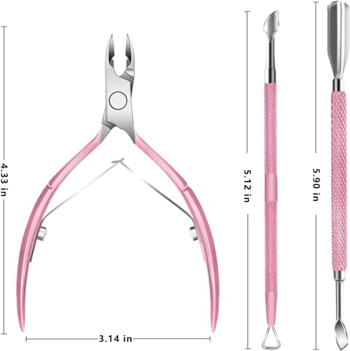 Cuticle-Trimmer-with-Cuticle-Pusher-and-Scissors-Cuticle-Remover-Professional-Durable-Pedicure-Manicure-Tools-Stainless-Steel-Cuticle-Nipper-Cutter-Clipper-for-Fingernails-and-Toenails-Pink