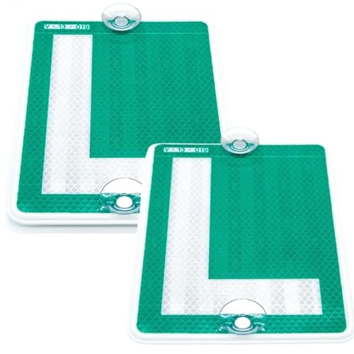 2u Placa L Coche Conductor Novel. L Novel Homologada por la DGT– 2 Ventosas Incluidas Alta Adherencia – L Autoescuela Reflectante– Quita y pon