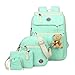 Produktbild YOUJIA 5 Pcs Schultasche Sets Freizeit Rucksack College Schulrucksäcke + Schultertasche + Mäppchen + Geldbörse + Plüsch Bär Anhänger (Licht Blau)