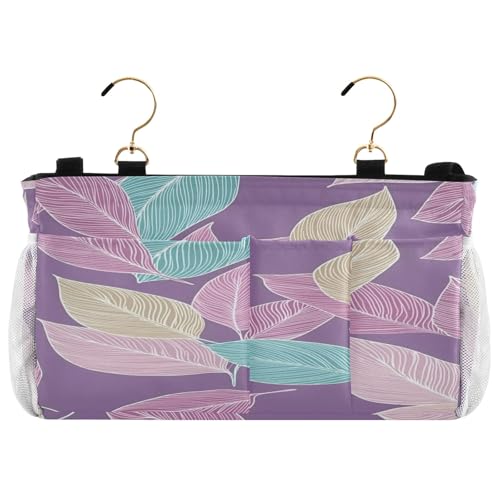 BOESI Doodle Colorful Leaf Pattern Bedside Storage Hanging Bag, Hanging Storage Basket, Suitable for Storing Cell Phones, Water Bottles, Books
