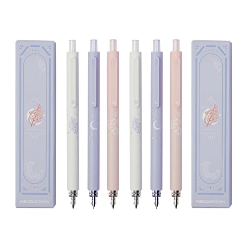 Kaco Gel Ink Pens Aesthetic 6 Pieces Cute Retractable Pens 0.5Mm Fine Point, 4 Black Ink + 2 Pink Ink, Office School Supplies Christmas Holiday Gifts #TOP20