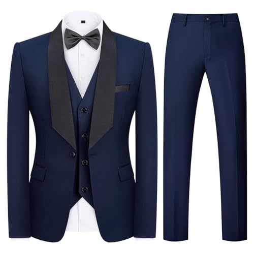KUDMOL Herrenanzug 3 Stück Smoking EIN Knopf Blazer Weste Hose Sets für Hochzeit Party Prom