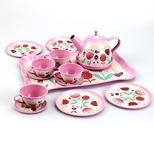 Xlong XON98L Pink Tea Set For Little Girls,Flower Design Kids Tea Party Set,Princess Tea Time Toys Teapot Dishes Kitchen Pretend Play Tin Tea Party Set thumb #7