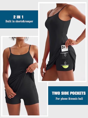 Image of Sexyasasii Women's Summer Tennis Dress with Built in Shorts and Bra Sleeveless Backless Workout Active Exercise Golf Dress