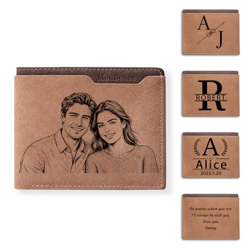 JONZIN Fathers Day Gift for Dad Custom Wallet from Daughter Son Engraved Picture and Fist Monogrammed Personalized Wallet for Men Husband Grandpa New Dad