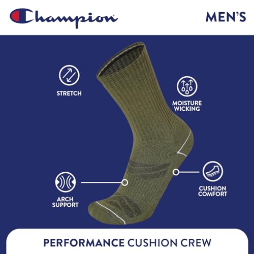 Image of Champion Men's Cushioned Crew Socks 5-Pack - Moisture-Wicking Athletic Crew Socks with Arch Support (Sizes 6-12)