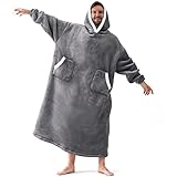 EHEYCIGA Sudadera Manta con Capucha Gigante Mujer Hombre, Batamanta Polar Sherpa Suave con Bolsillo Frontal, Caliente Esponjoso Invierno Hoodie Blanket, 92x150 cm, Gris