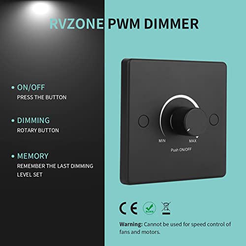 Rvzone 12V Dc Dimmer Switch | 12/24 Volt High Side Pwm Dimmer For Rv Light Led Interior Lights Led Light Fixture, Halogen, Incandescent, Used For Rv, Auto, Camper, Trailer Van Truck, Boat #TOP2