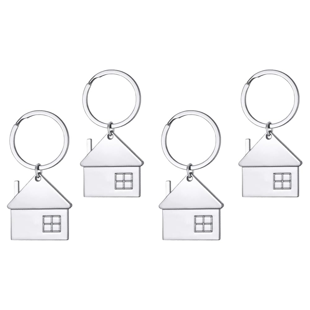 Yftrfr Unisex Silver 4 Pcs Home Keychain, Creative Flat Pendant Key Ring House Shaped Zinc Alloy For Friends, Couples And Family, Parents, Housewarming Celebration Great Gifts, Keepsake, Handbag(Silver)