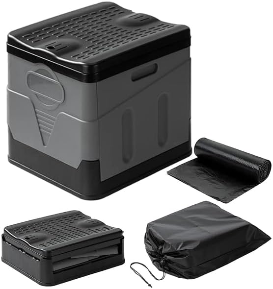 Black Portable Toilet Lid Trash Bags for Camping & Travel – Outdoor Toilet, Lightweight Compact Design for Fishing, Road Trips, RV, Emergency, Portable Camping Toilet for Car (Black & Gray)