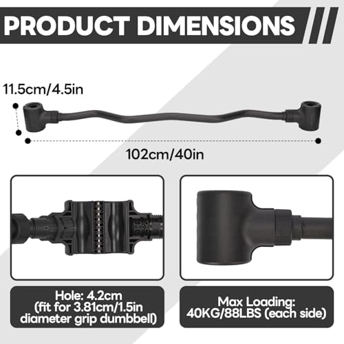 tonchean Dumbbell Converter Bar 102cm Length, Dumbbell to Barbell Converter Up to 80kg Weight Capacity - Image 2