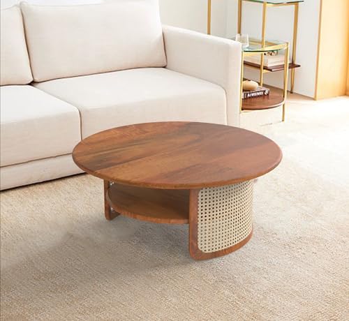 CORSICA DESIGNS Wooden Rattan 36x36x16 Centre Table for Living Room, Solid Waterproof Wood Large Modern Coffee Table for Home Furniture, Stylish Round Design for 3, 4 Seater Sofa (B0D9NM8Y8M) Amazon Price History, Amazon Price Tracker