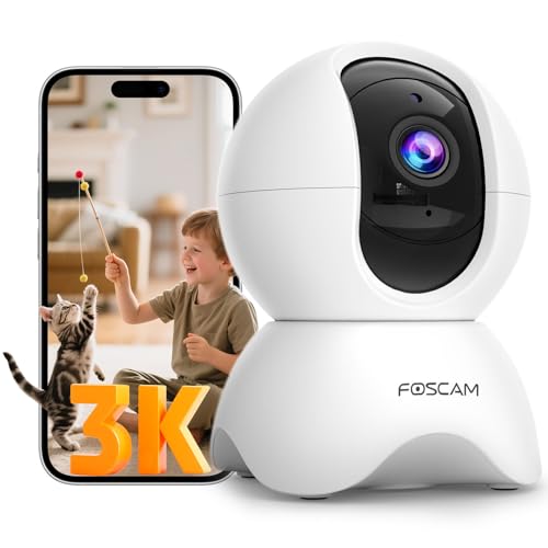 FOSCAM 3K Security Camera Indoor, 360° PTZ Baby & Pet Monitoring for Home Security, 5MP Night Vision, Human/Pet Auto Tracking, Motion & Sound Alerts, 2-Way Audio, 2.4GHz Wi-Fi (R5 White)