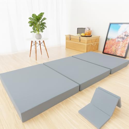 マットレス 高反発 三つ折り 10cm厚 折りたたみ 25D ベッドマットレス セミシングル 190N 抗菌 防臭 洗える 高反発マットレス 敷布団 三つ折り en-mtrs01-ss-gy