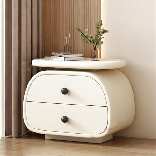HJYBFA Mesita de Noche Ovalada de Cuero 2 cajones, Mesa Auxiliar de Madera Maciza, pequeño Mueble de Almacenamiento para Dormitorio y Sala de Estar (Negro)